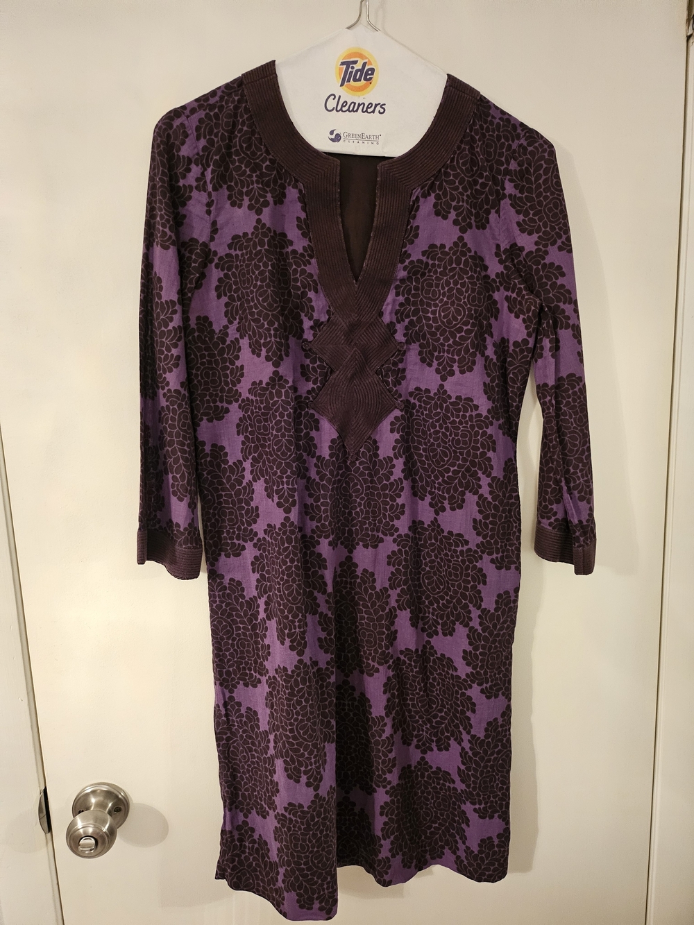 Tory Burch Purple Knit Long Sleeve Dress - Brown Floral Print With Side Zipper